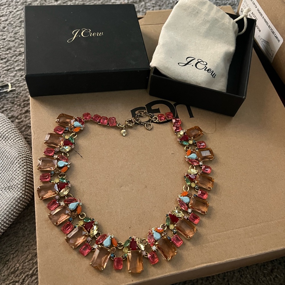 J. Crew Multicolor Crystal Bib Necklace in Amber, Pink & Light Blue